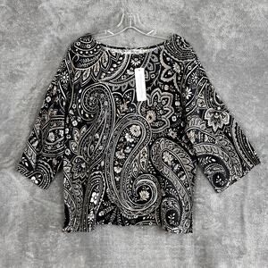 Soft Surroundings Fluer Top Womens M Linen Blend Paisley Print Boho NWT